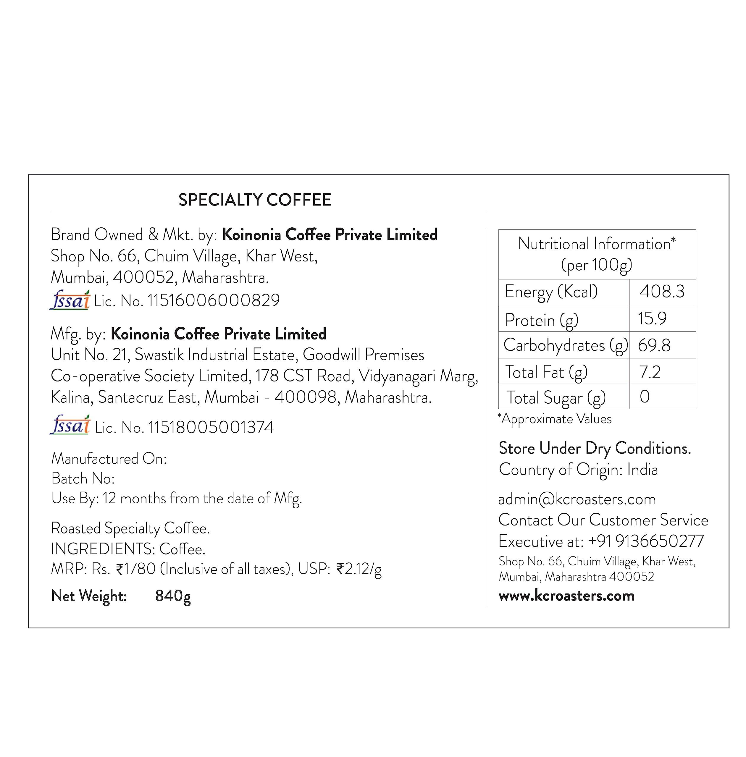 Koinonia KCROASTERS KOINONIA | Winter Espresso Blend 840gm Dark Roast Arabica Coffee Beans - Roasted & Ground For(Electric Brewer) | Packed in Biodegradable Bags