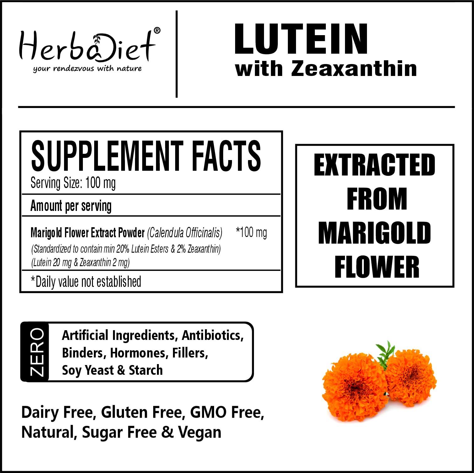 Herbadiet Herbadiet Lutein Powder|50 Gram|Marigold Extract Powder 20% Lutein With Zeaxanthin|Antioxidant,Eye&Vision Health