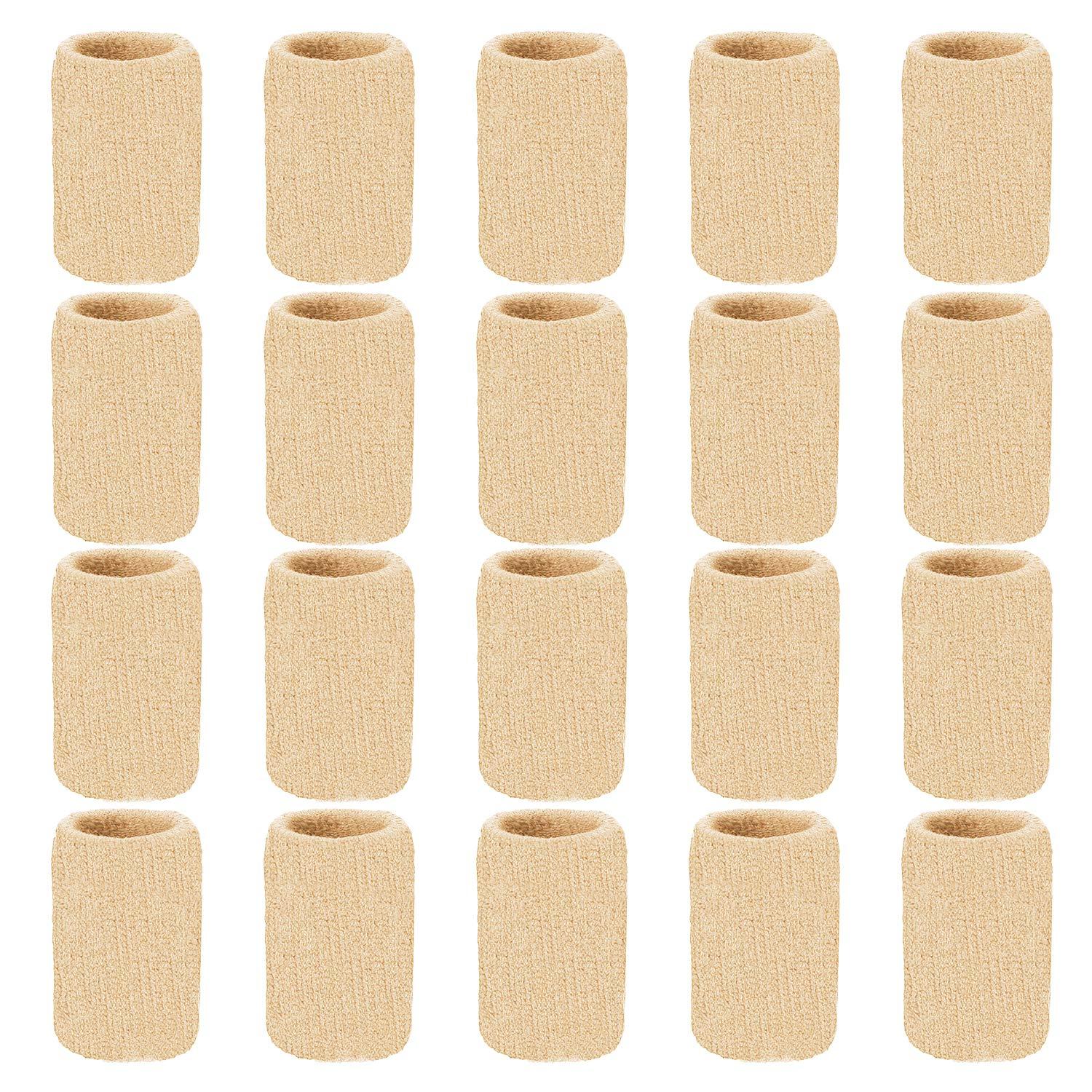 Senkary Senkary 20 Pieces Finger Sleeves Protectors Thumb Brace Support Elastic Compression Protector for Relieving Pain, Arthritis,Trigger Finger, Sports (Beige)