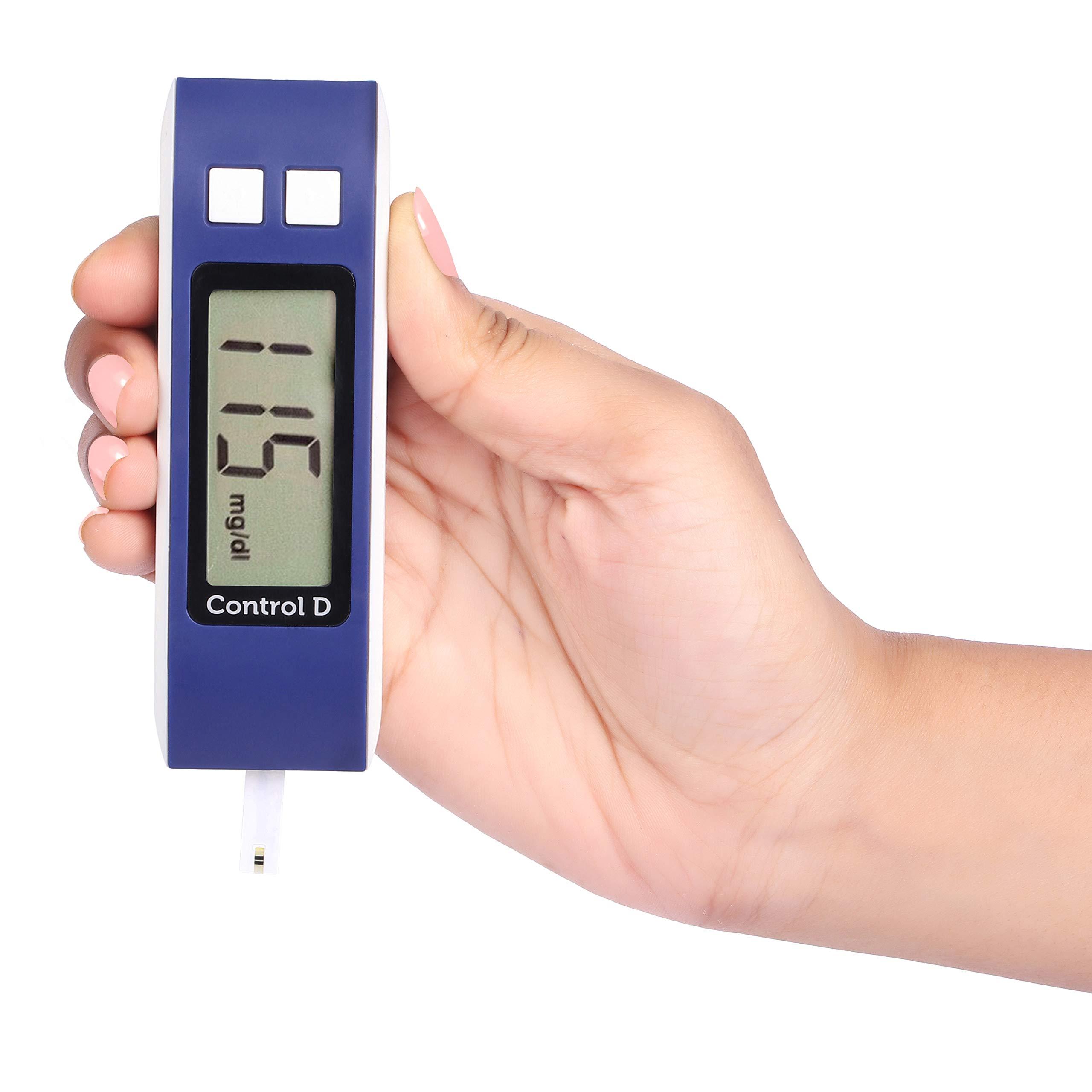 Control D Control D Blue Glucose Blood Sugar testing Machine with 100 Strips Glucometer