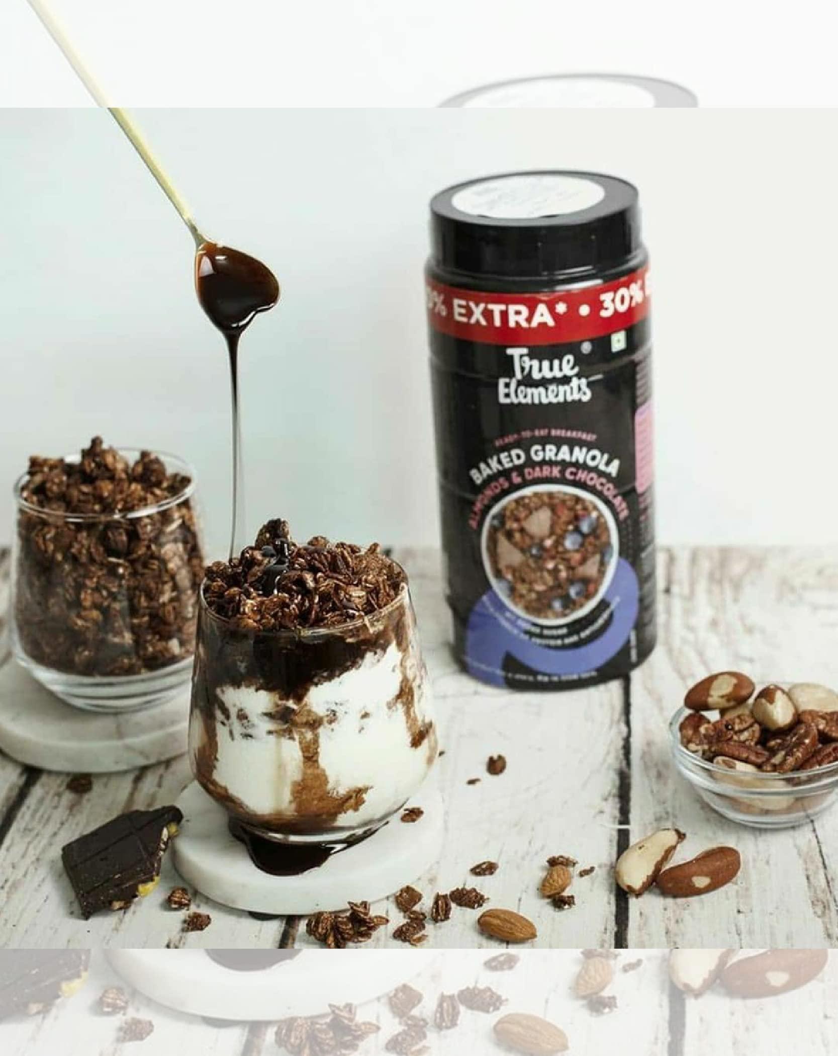 True Elements True Elements Crunchy Granola Dark Chocolate 900g - Granola for Breakfast | 23% Berries, Seeds & Almonds | 100% Wholegrain Cereal | Healthy and Tasty Breakfast