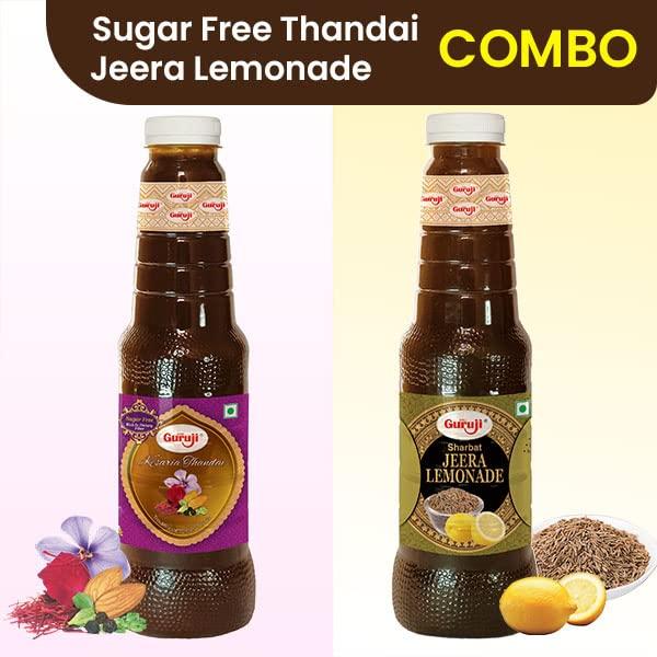 SHREE Guruji Shree Guruji Sugar Free Kesaria Thandai & Jeera Lemonade Sharbat Combo Pack Beverage Refreshing for Summer Lemon Instant Drink (1 Litre))…
