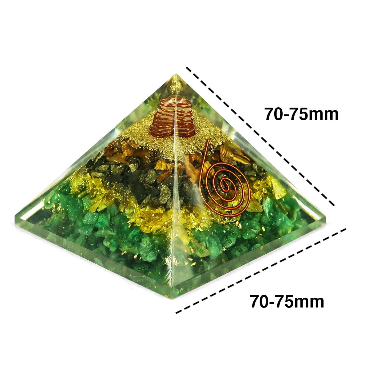 Crystu Crystu Wealth Pyrite Citrine Green Aventurine Tiger Eye Orgone Orgonite Pyramid Crystal Stone for Reiki Healing 70 mm Approx