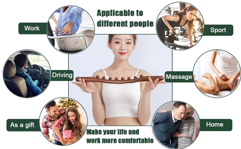 Gyanadh Gyanadh Wooden Gua Sha Stick Massage wooden, Trigger Point Back Legs Neck with Bead Massaging carbonize wood.