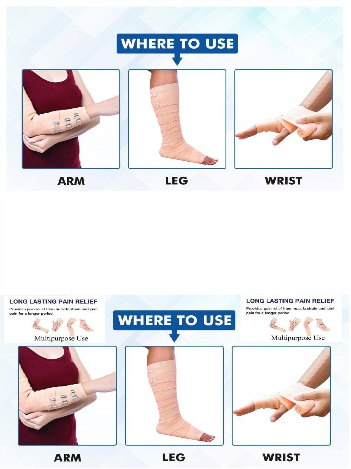 RARE OCEANS RARE OCEANS Crepe Bandage for knee/leg/wrist/ankle/elbow/hand/foot/finger/Sports Elastic Compression 10CM (WIDTH) X 4 METER(STRETCH LENGTH) (PACK OF 1) EXTRA CLIPS