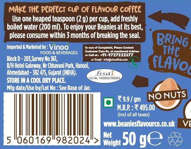 BEANIES BEANIES Flavoured Instant Coffee Powder - NUTTY HAZELNUT Hot & Cold Coffee Makes 25 Cups 100% Arabica Light Roasted Coffee Sugar Free 50g. Bottle (Nutty Hazelnut)