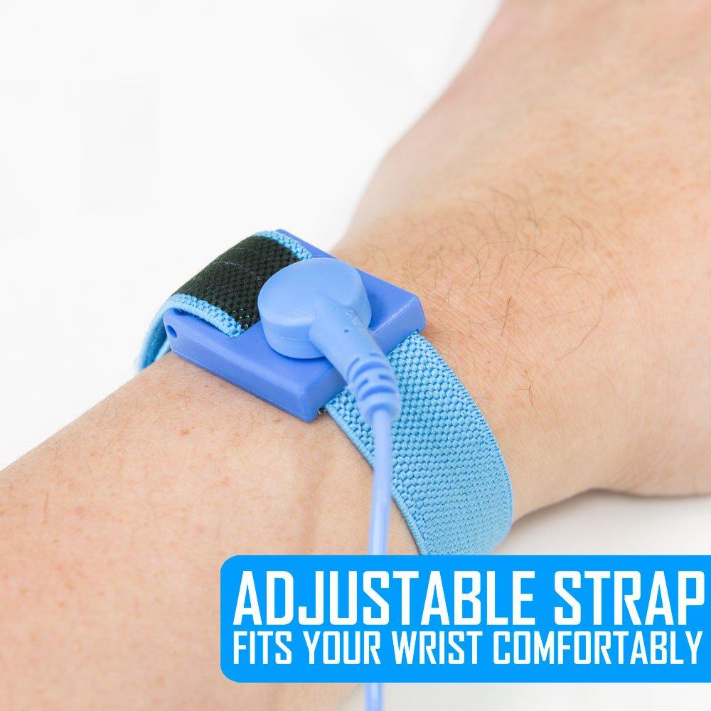 Kingwin Kingwin Anti Static Wrist Strap 5 Pack Blue, Adjustable ESD Wrist Band Fits Your Wrist Comfortably. Grounding Bracelet to Protect Your PC Computer or Electronics from Static Electricity