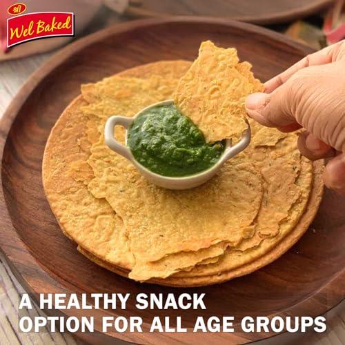 WEL BAKED Wel Baked Whole Wheat Khakhra - Mast Masala | Cholesterol Free Dry Chapati | Ready To Eat - Roasted - Gujarati Snacks | Vacuum Packed (Pack of 7)