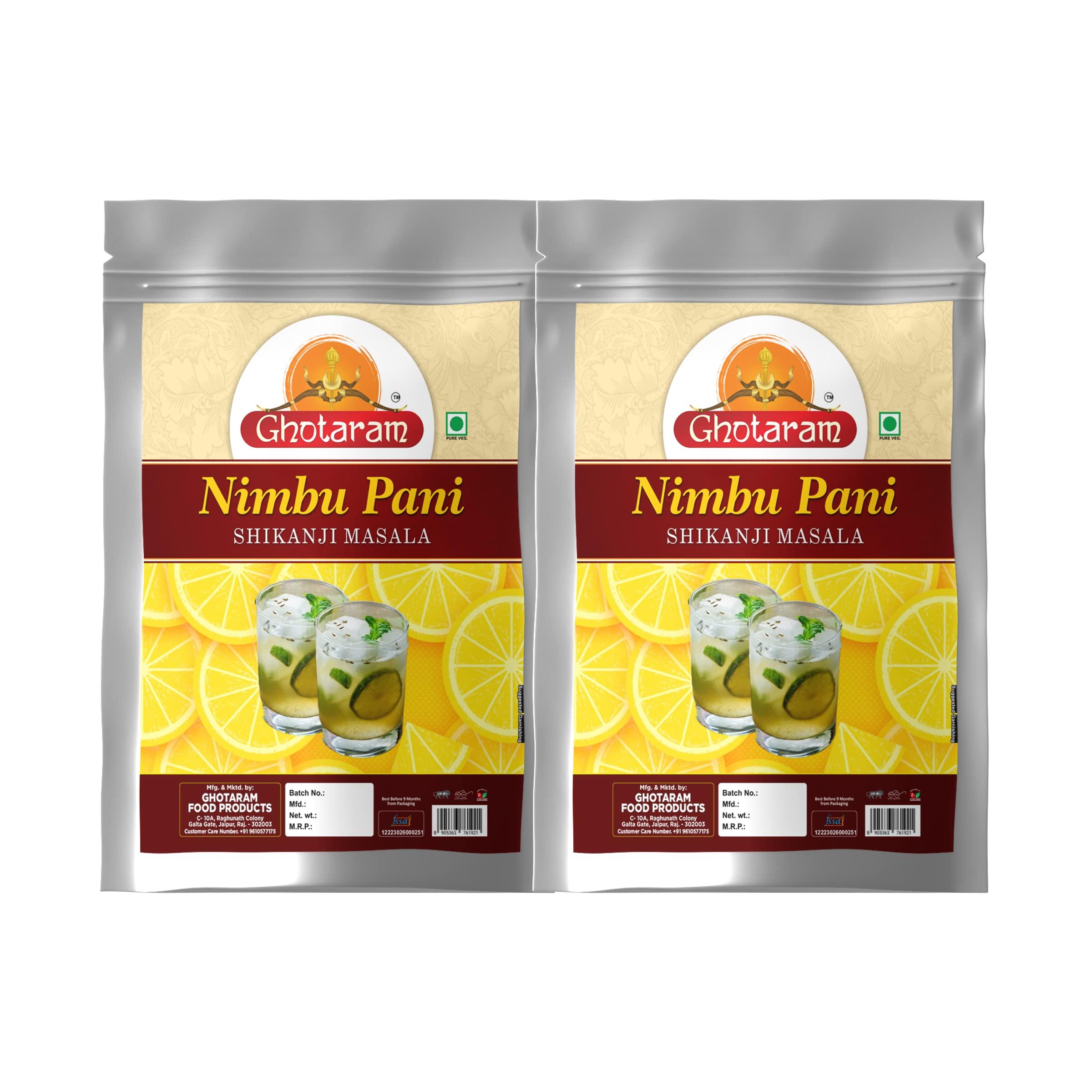 GHOTARAM Ghotaram Pahari Nimbu Pani/Shikanji Masala/India\'s Popular Summertime Drink Masala Shikanji/Limbu sarbat/Nimbu Pani/Lemon Water/Lemon Soda Masala Natural And Fresh Authentic-480Gx2Pk