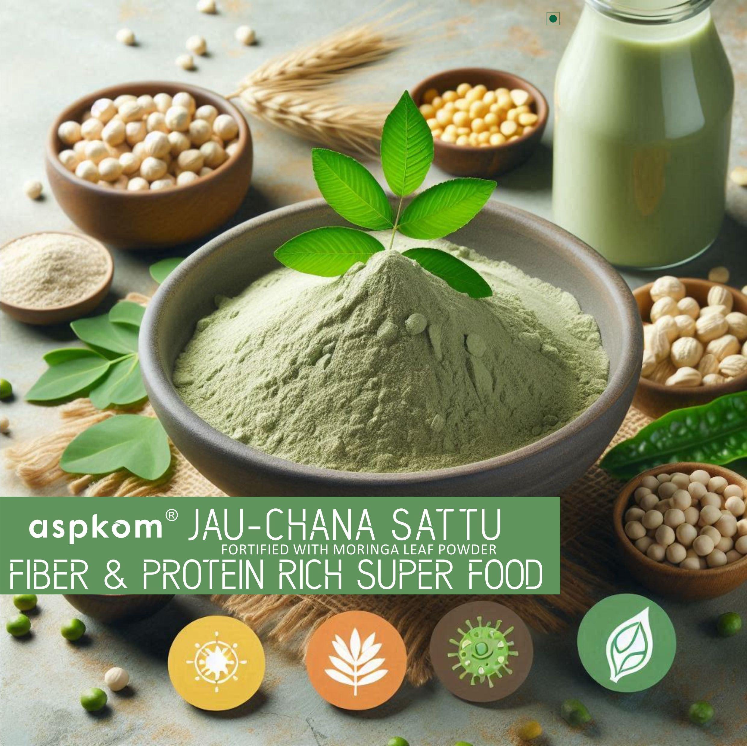 aspkom aspkom Organic Moringa Sattu Protein Powder 400g | Plant-Based Superfood | Energy & Immunity Booster | Multigrain Blend with Barley & Chickpeas | Herbal Protein Supplement