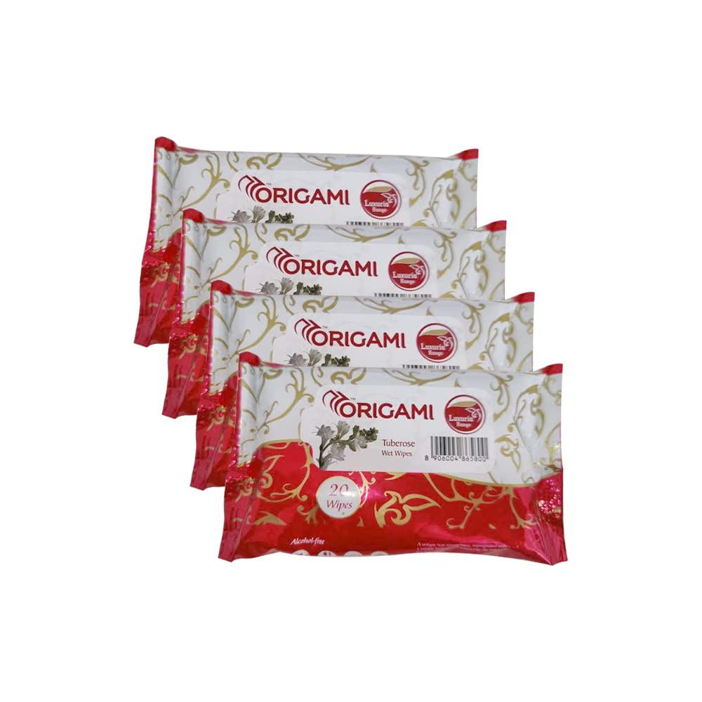 Origami Origami Luxuria Wet Wipes/Wet Tissue/Wet Facial Tissue - 15 x 20 cm - 20 Pulls Per Pack - Pack of 4-80 Wipes - Tuberose