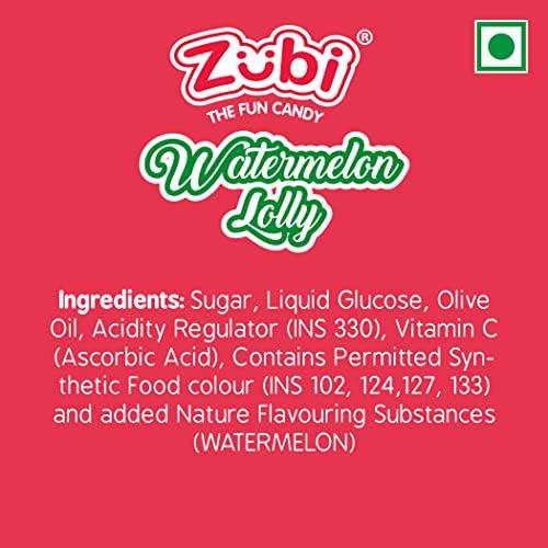 ZUBI THE FUN CANDY Zubi Candy Watermelon Lollipops | Sweet Watermelon Flavour | Enriched with Vitamin C | Gluten-Free | 80g | Pack of 12