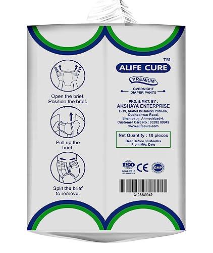ALIFE CURE ALIFE CURE Unisex Overnight Premium Adult Diapers Pant Style 10 Pcs Non-woven Cottony Soft Fabric with High Absorbency