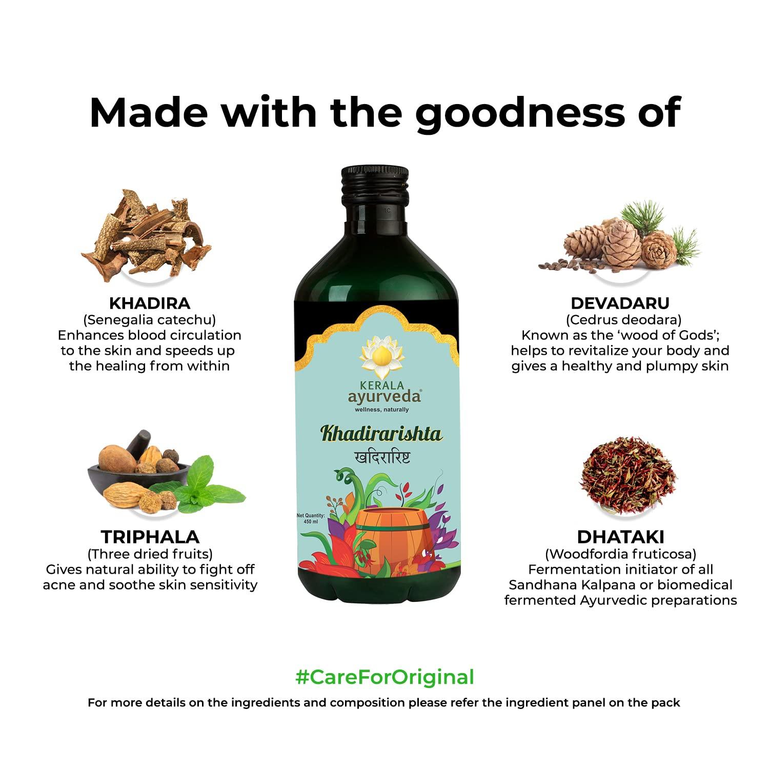 KERALA ayurveda Kerala Ayurveda Khadirarishta 450ml | Herbal Blood Purifier | For Acne Relief | Tonic For Sensitive Skin | For Pimple Free Skin | Blood Purifier for Glowing x Pack of 3