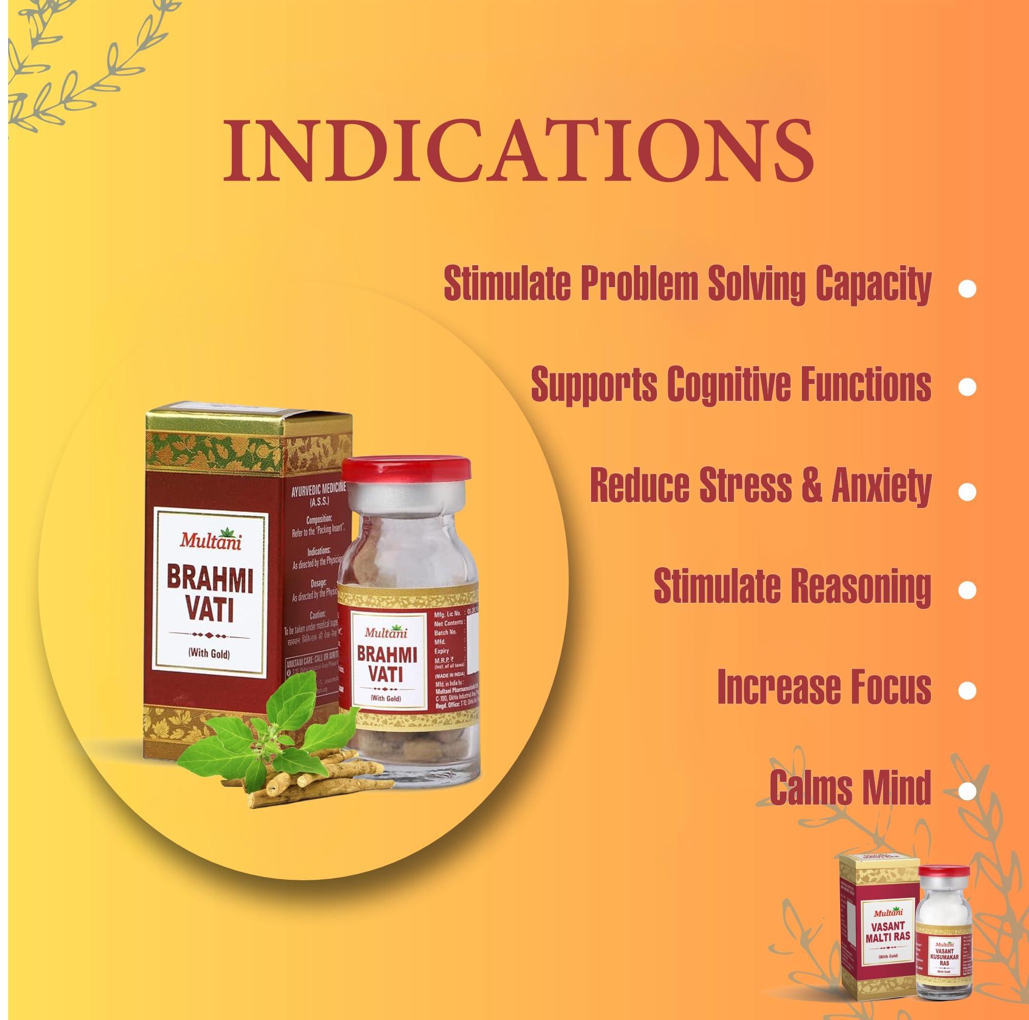 Multani Multani Brahmi Vati Gold | Brahmi Tablet With Ashwagandha & Shankhpushpi- Useful In Blood Pressure, Carbohydrate Management & Helps In Memorising | 30 Tablets