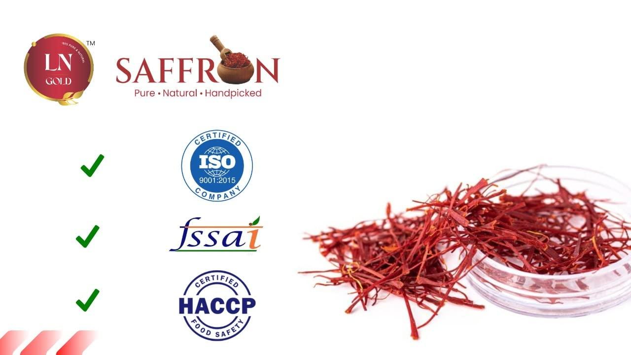 LN Gold LN Gold Saffron 1 Gram (8 Packs) World\'s best saffron/Kesar. 100% Pure Original with Premium packing from Kashmir. Long Strands/thick thread golden color Milk/Rasmlai Biryani Spice Ramzan Special (Pack of 8 ( 8 x 1g = 8gram))