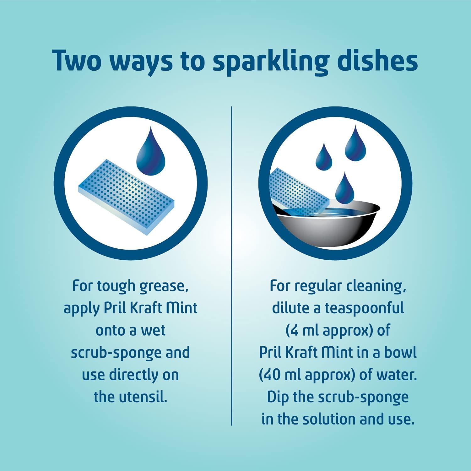 Pril Pril Kraft Mint Liquid Dishwash Gel - 425ml - Malodour Removal Specialist | Insta Clean | Suitable for cleaning Non-Veg Cooked Utensils or Strong Smelling Food was served | Zero White Residue