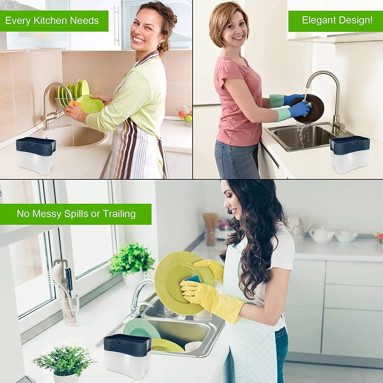 Aeakey Aeakey Soap Pump Dispenser and Sponge Holder for Kitchen Sink Dish Washing Soap Dispenser 13 Ounces (Silver1)