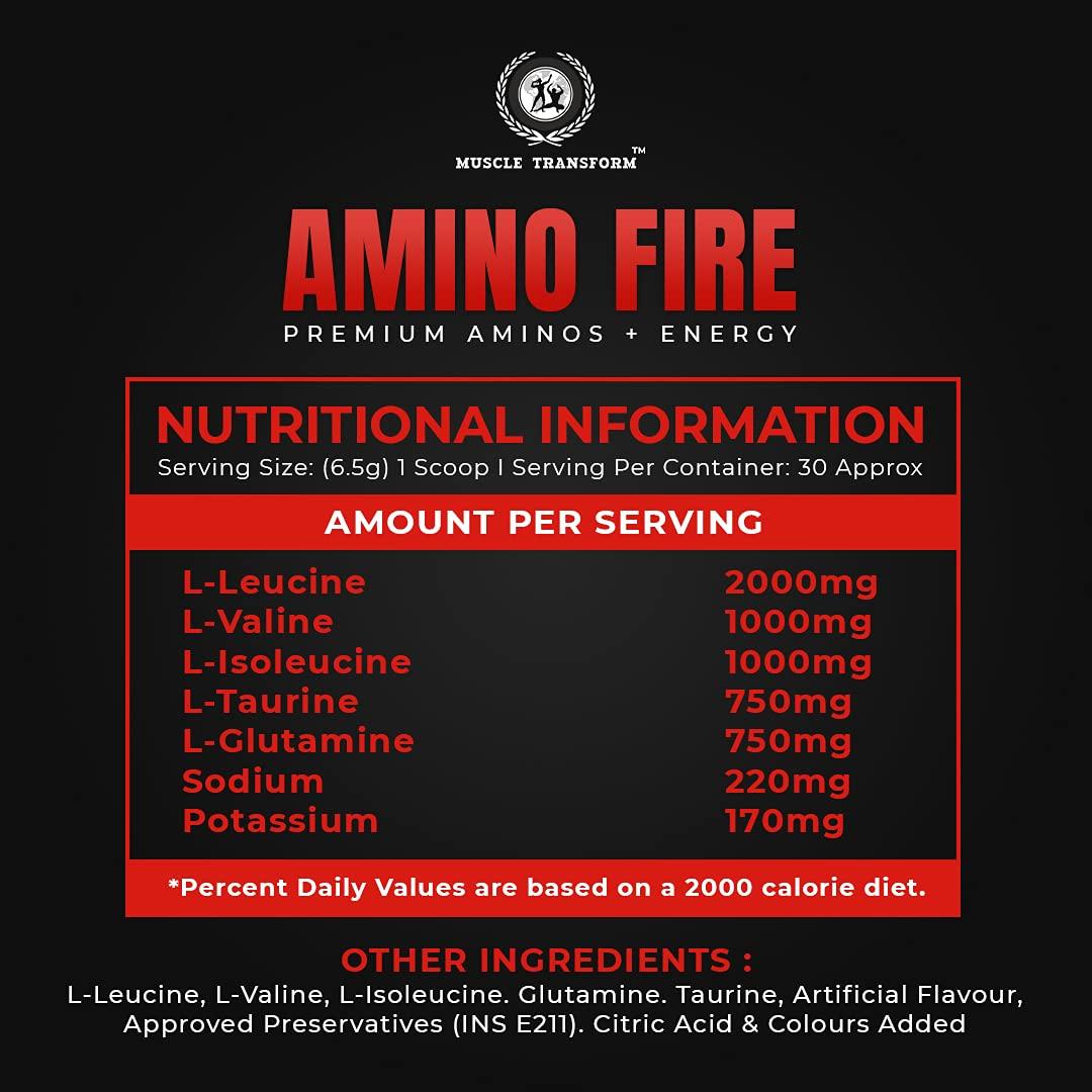 MUSCLE TRANSFORM Muscle Transform Amino Fire Advanced BCAA Supplement with Glutamine - Pre/Post Workout & Intra Workout Supplement | Muscle Recovery Drink with Amino Acids | Muscle Protein Synthesis - Lean Muscle - Improved Performance - Hydration for Men & Women [30