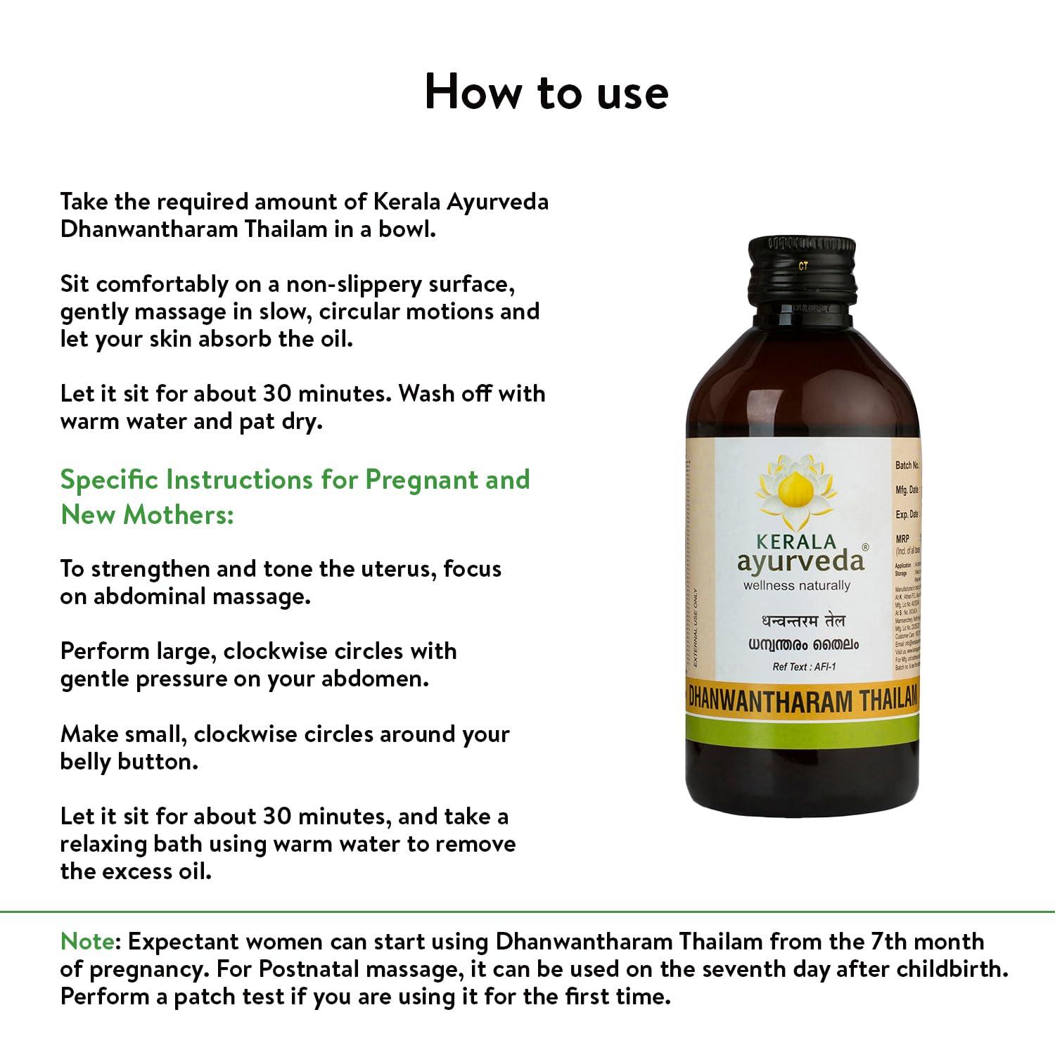 KERALA ayurveda Kerala Ayurveda Dhanwantharam Thailam - 200 ml | Ayurvedic Oil for Prenatal & Postnatal Recovery | Ideal for Stretch Marks Removal for Men & Women | Massage Oil for Relaxed Body | Strengthens Muscles