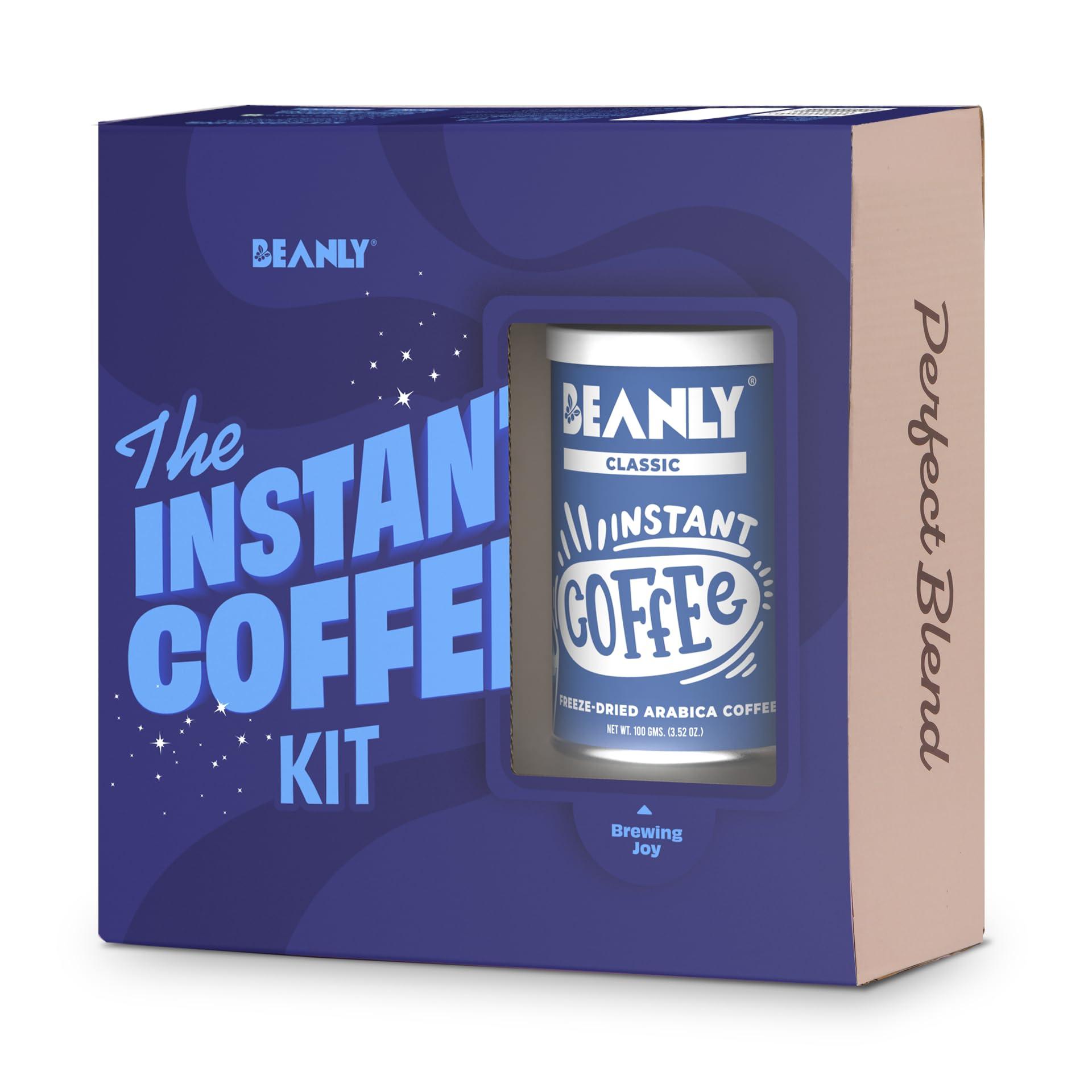 Beanly Beanly Premium Instant Coffee Kit| 1 Classic Coffee + 1 Premium Frother + 1 Mug | Makes 70 Cups | Gift For Birthday, Anniversary, Diwali | Gift for Women, Men | 100% Arabica Freeze Dried 100 gram