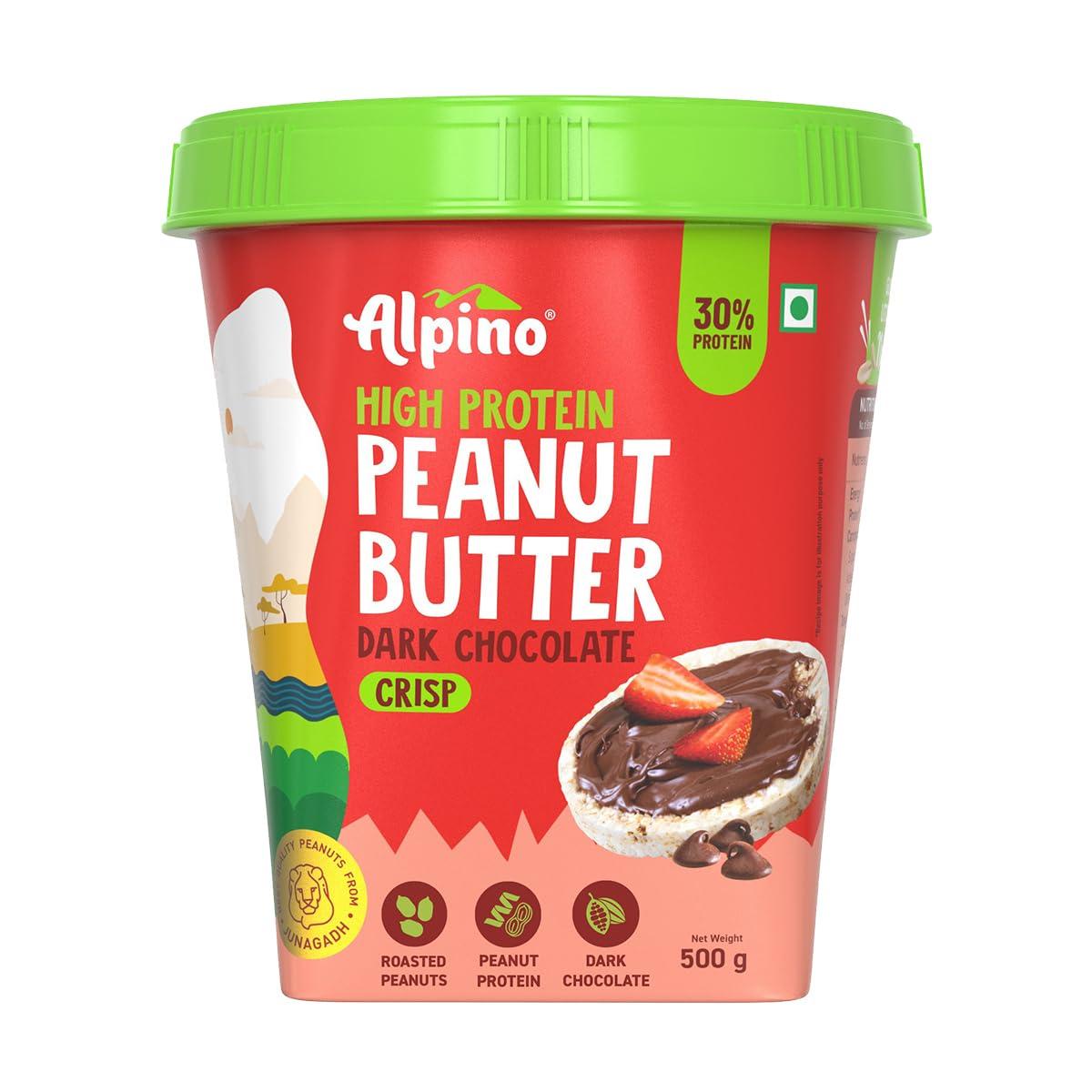 Alpino ALPINO High Protein Dark Chocolate Peanut Butter Crisp 500g - Roasted Peanuts, Dark Chocolate, Whey Protein & Pea Protein 30g Protein, non-GMO, Gluten Free - High Protein Peanut Butter Crispy