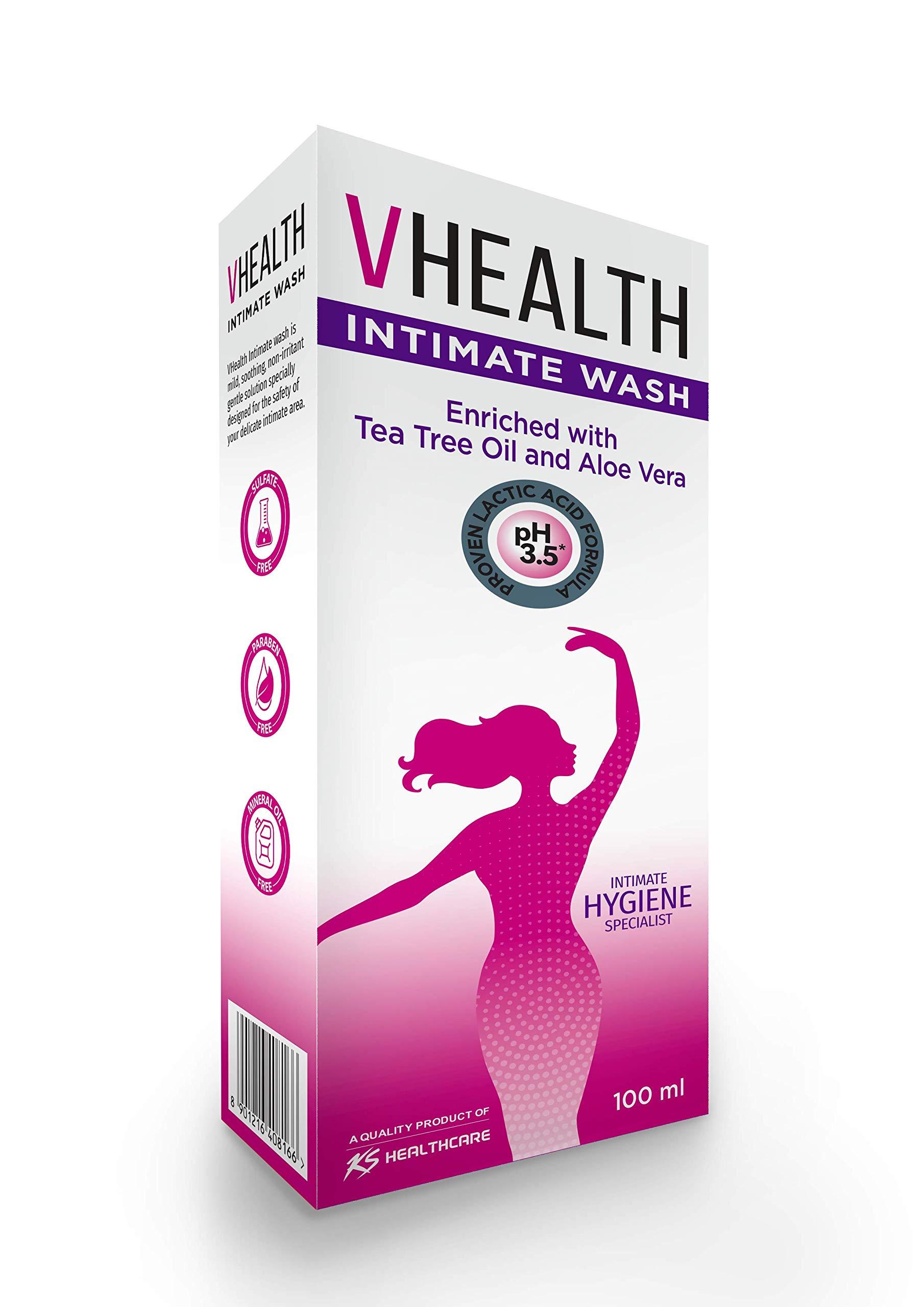 VHealth VHealth Intimate Hygiene Liquid Wash with Tea Tree Oil & Aloe Vera, Prevents Dryness, Itchiness & Irritation, Bad Odour, Balances PH, Paraben/Sulfate Free, Clear, 100 ml