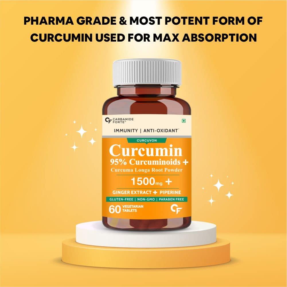 Carbamide Forte Carbamide Forte Curcumin with Piperine Tablets with 95% Curcuminoids | Immunity Boosters Tablet for Adults with Curcuma Longa, Turmeric Powder & Ginger 60 Veg Tablets (Pack of 2)