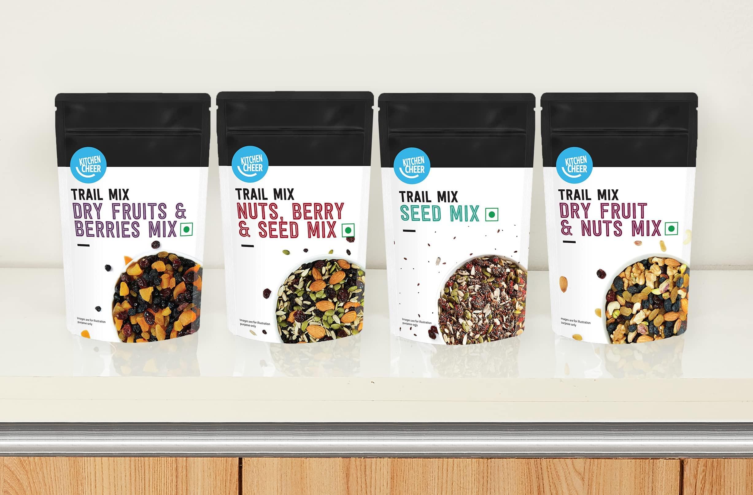 Amazon Brand - Kitchen Cheer Amazon Brand - Kitchen Cheer Dry Fruits and Nuts Mix | 200g Pouch | (Contains Roasted Almonds, Pistachios, Cashews and Walnuts Along With Dried Cranberries, Black Raisins & Indian Raisins)