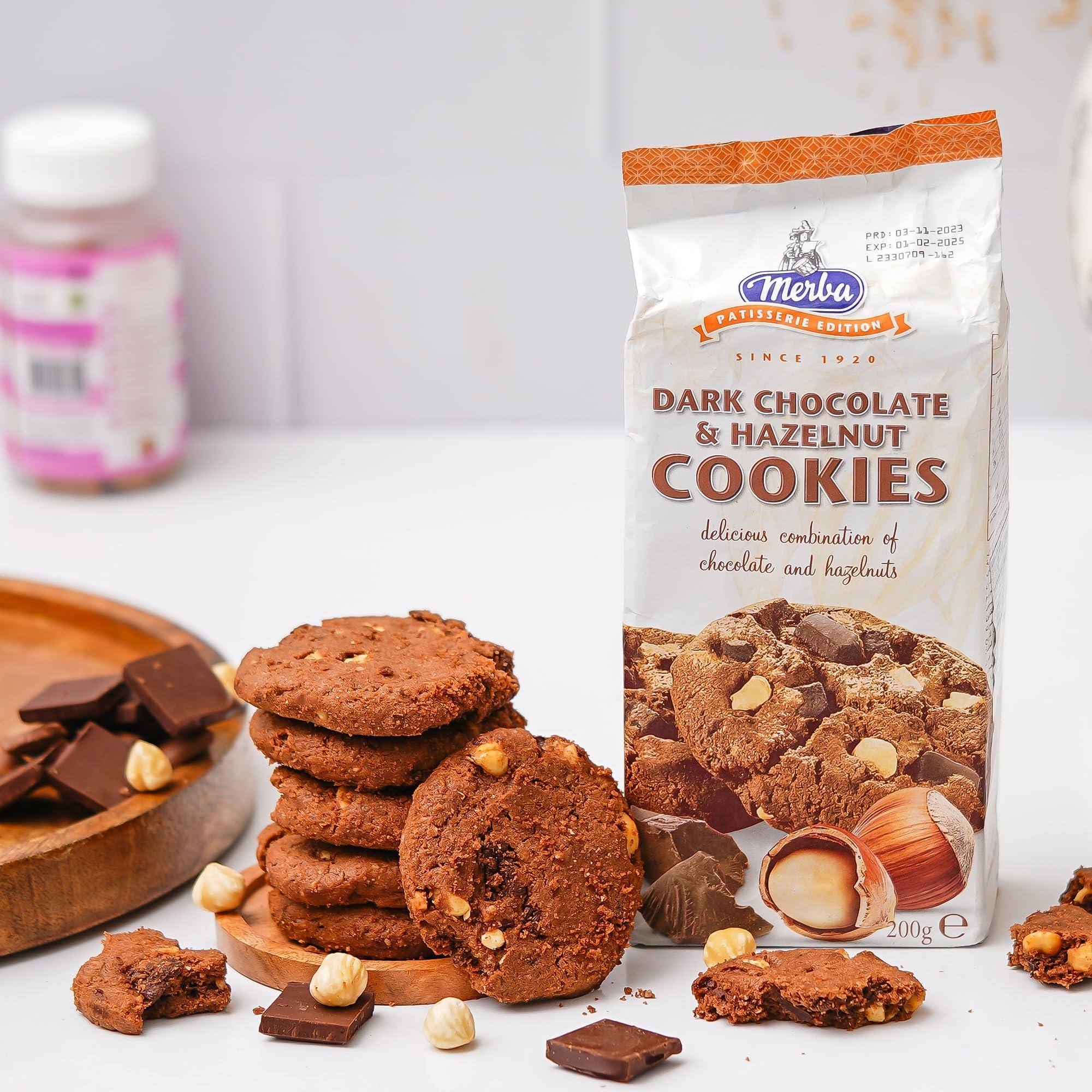 Merba Merba Patisserie Dark Chocolate and Hazelnut Cookies 200g