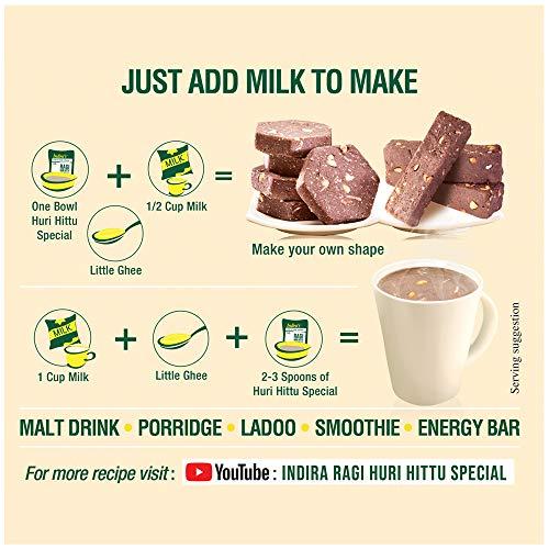 INDIRA Indira’s Ragi Huri Hittu - Teens & Kids Special, Popped Ragi Flour with Cashew Nuts, Malt, Spices (400g, Pack of 4), Ragi Malt Mix, Instant Ragi Porridge Mix, Ragi Laddu Mix