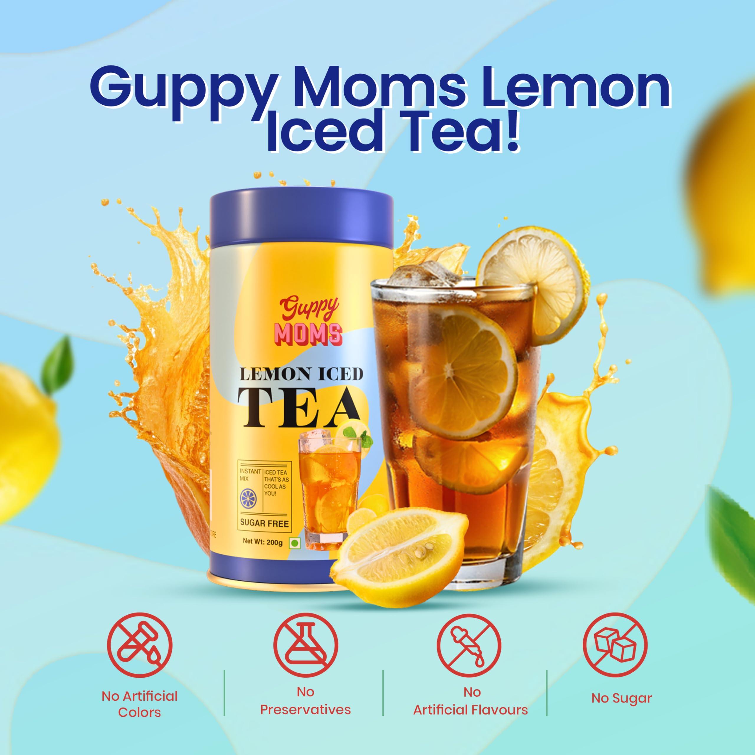 GUPPY MOM\'S GUPPY MOM\'S Lemon Iced Tea: Powdered Ice Tea, Sugar-Free Lemon Iced Tea With Vitamin C - Chai, 0.3 Kg