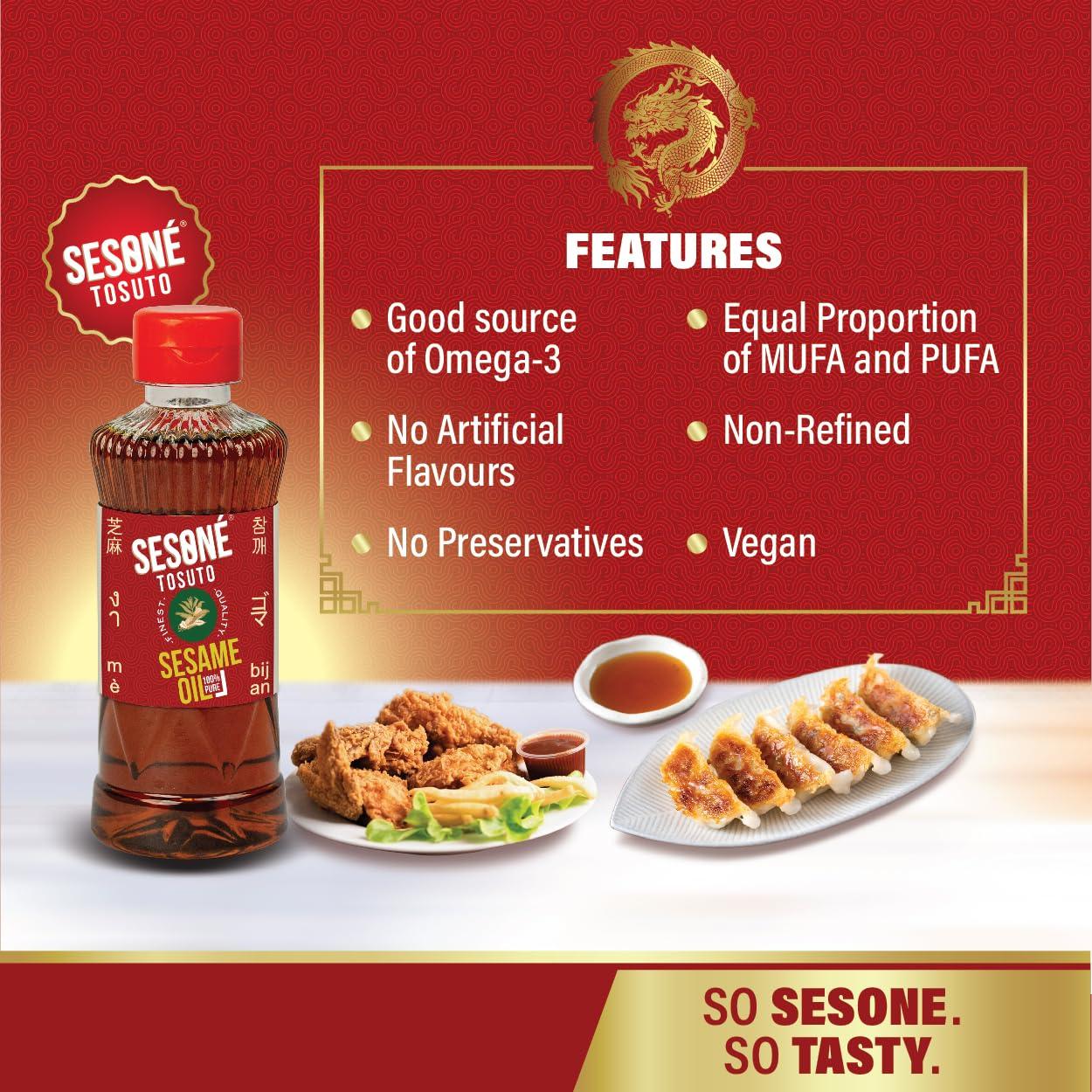 Sesoné Sesone Tosuto Premium Toasted Sesame Oil | 240ml Bottle | 100% Natural Sesame Oil for Oriental Cooking | No Additives & No Artificial Colours | Nutty Flavor, Drizzle on Soups, for Sauting and Salad Dressing