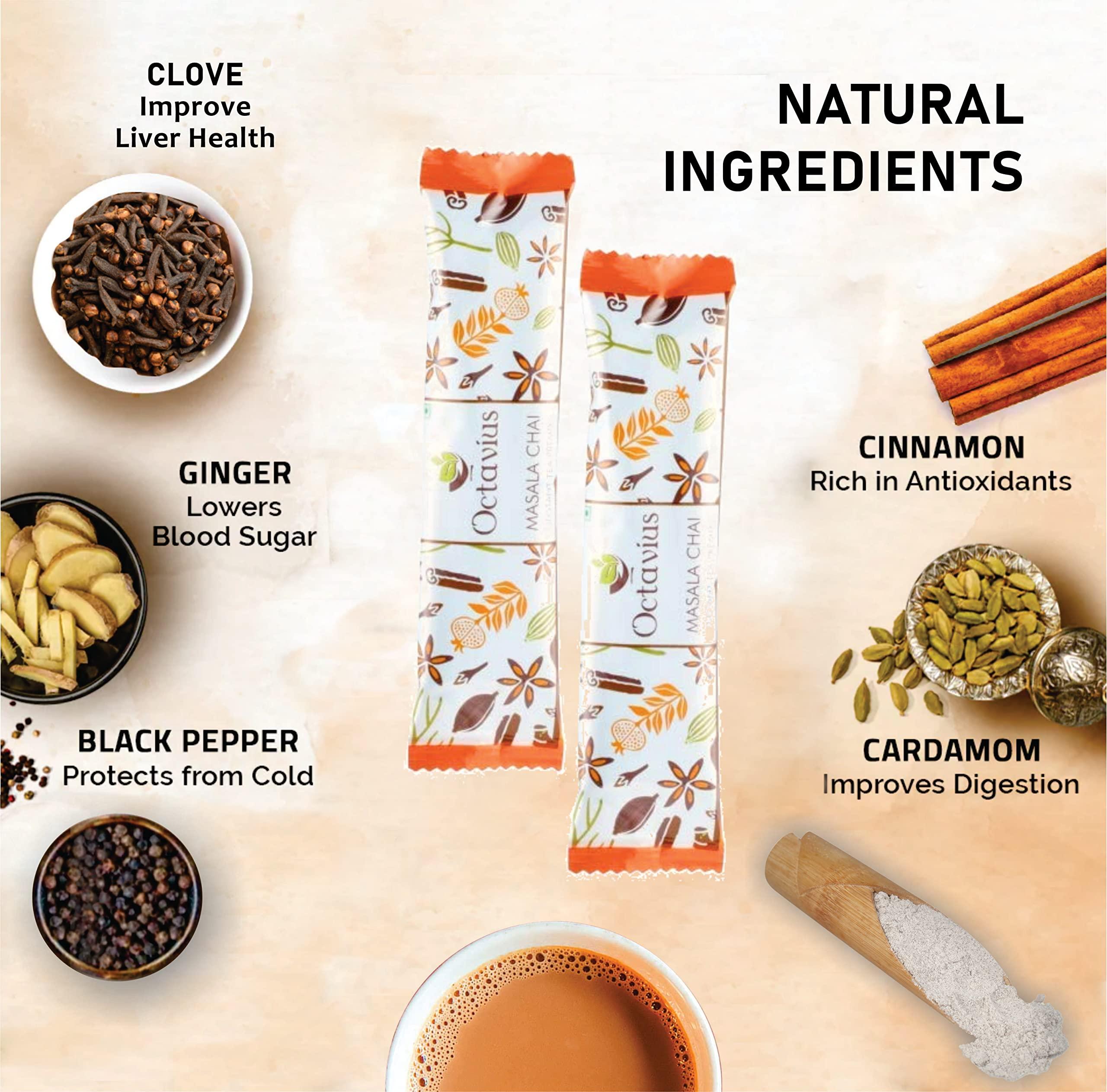 Octavius Octavius|Indian Masala Premix Tea-10 Pouches (Pack Of 2)|Gift Tin Pack|Readymade Tea Mix|Ready Tea|Premix Tea Powder|Instant Tea|Tea Premix|1 Minute Tea-(15Gm X 20 Sachets),300 grams