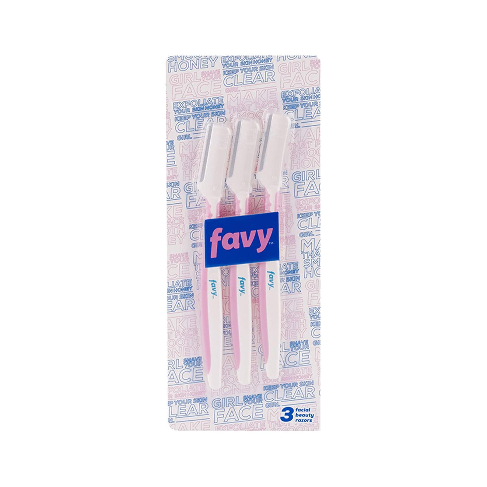 Favy Favy Facial Beauty Razor, Eyebrow Razor, Dermaplane Razor, Exfoliate your skin, Keep your skin clear, Make your face smooth, Remove peach fuzz, Allow for flawless makeup application, 3 Pack
