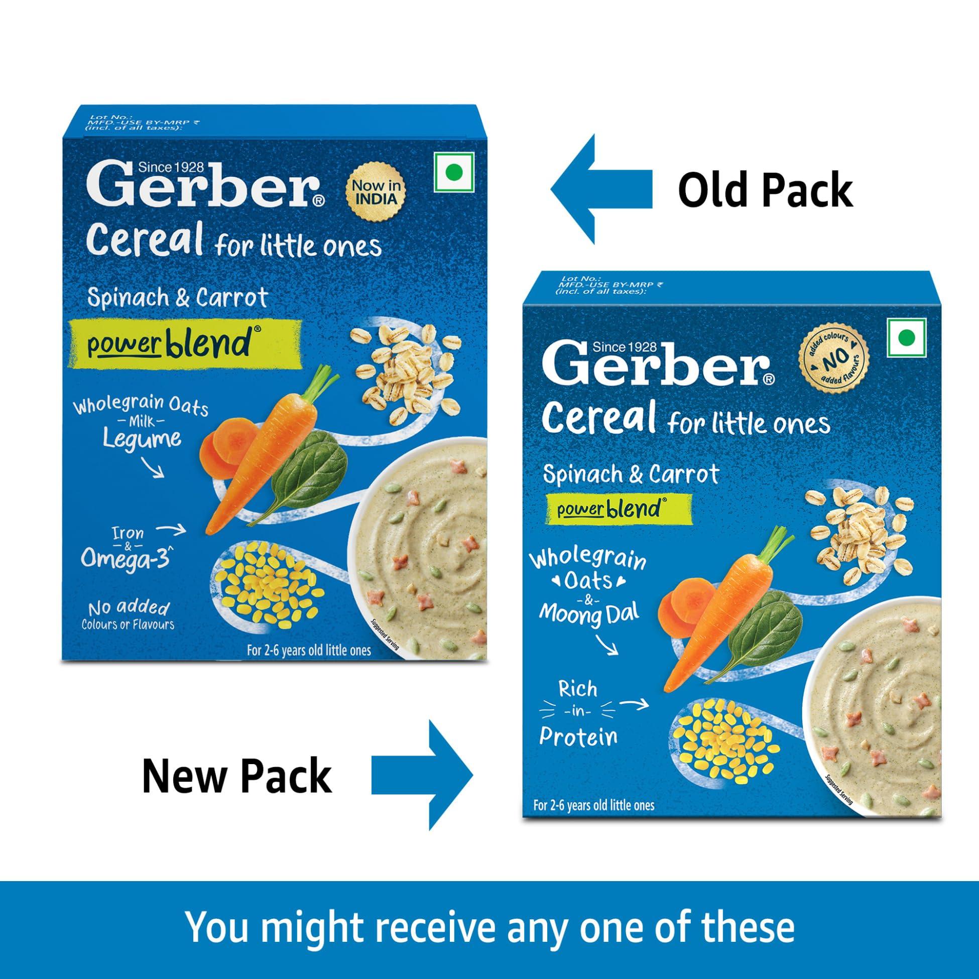 GERBER GERBER Cereals - Spinach & Carrot | Instant Cereal For Kids | 2-6 Years Of Age | Rich In Protein | With Iron & Omega-3 | No Added Colours Or Flavours | 300G