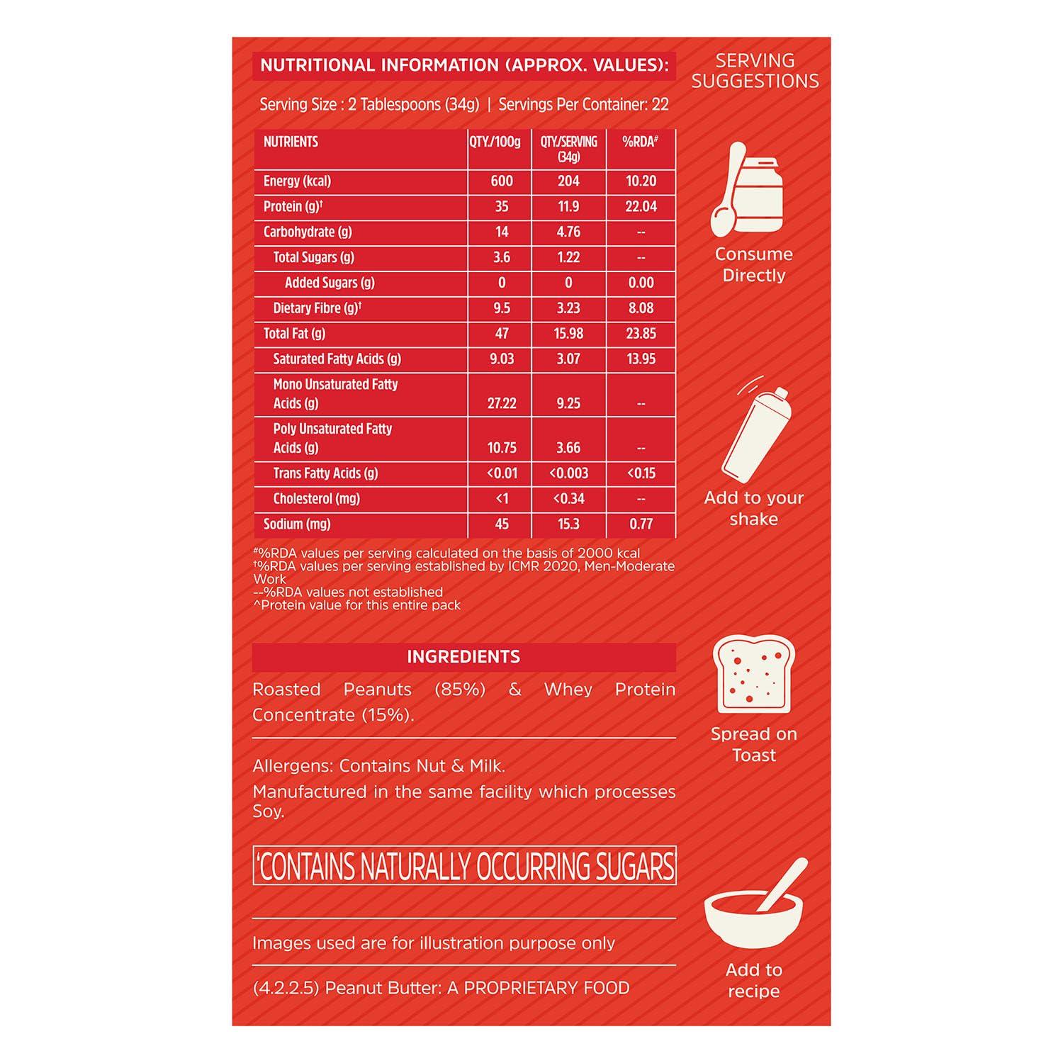 MuscleBlaze MuscleBlaze Fit High Protein Natural Peanut Butter, Crunchy (Unsweetened, 750g) | 35g Protein | With Whey Protein Concentrate