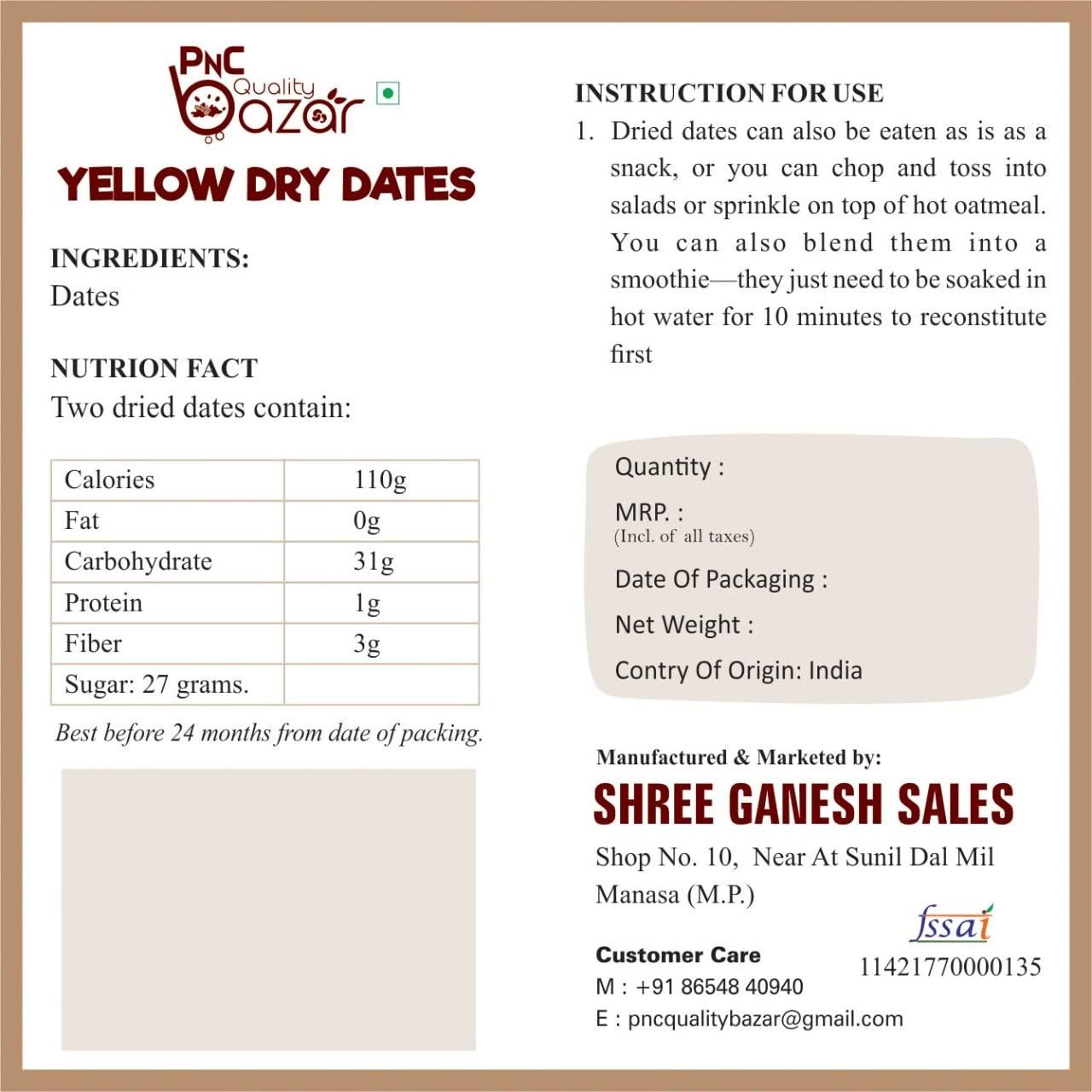 PNC Quality bazar PNC Quality Bazar Yellow Dry Dates/Peela Sukha Khajoor/kharak (1 KG)