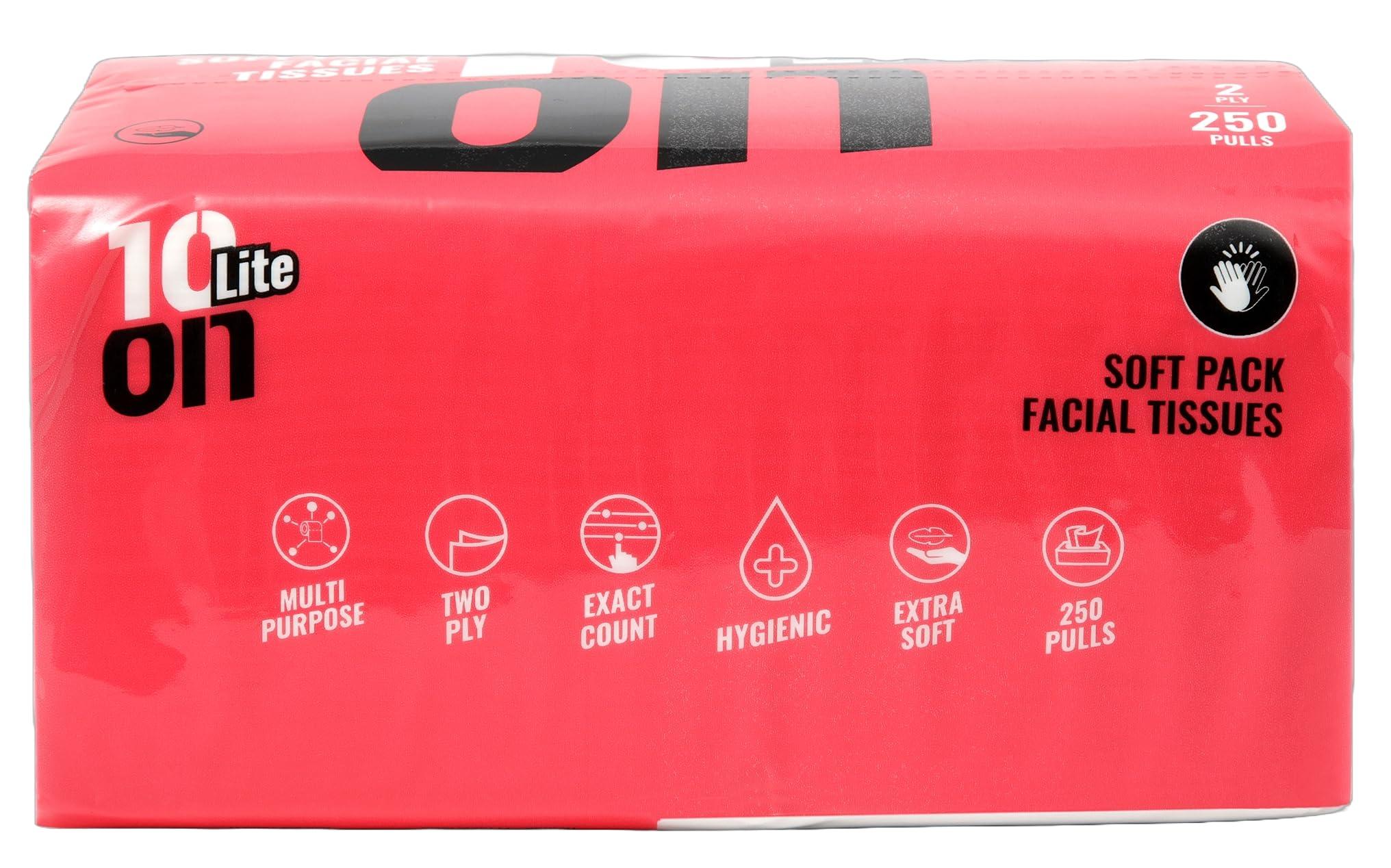 10 on TISSUES 10on Lite. 2 Ply Facial Tissue Paper - Soft Pack- 250 Pulls