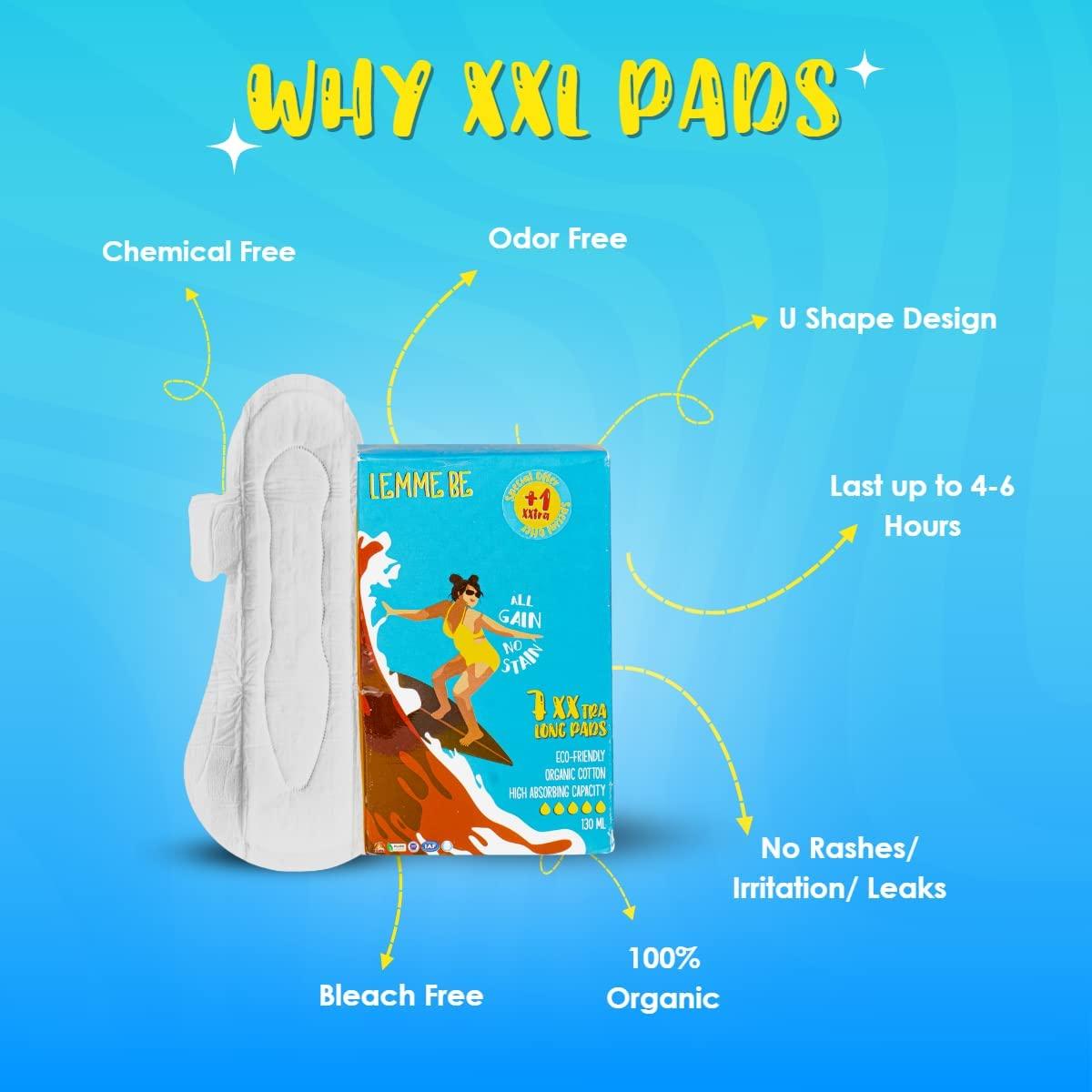 Lemme Be Lemme Be Xxl Heavy Flow Maternity Pads After Delivery For Women| 100% Organic Cotton | Oxo Biodegradable | Rash Free, Ultra Soft, Period Sanitary Napkins | Pads With Wings For Postpartum | 7 Count (XXL, Pack Of 2)