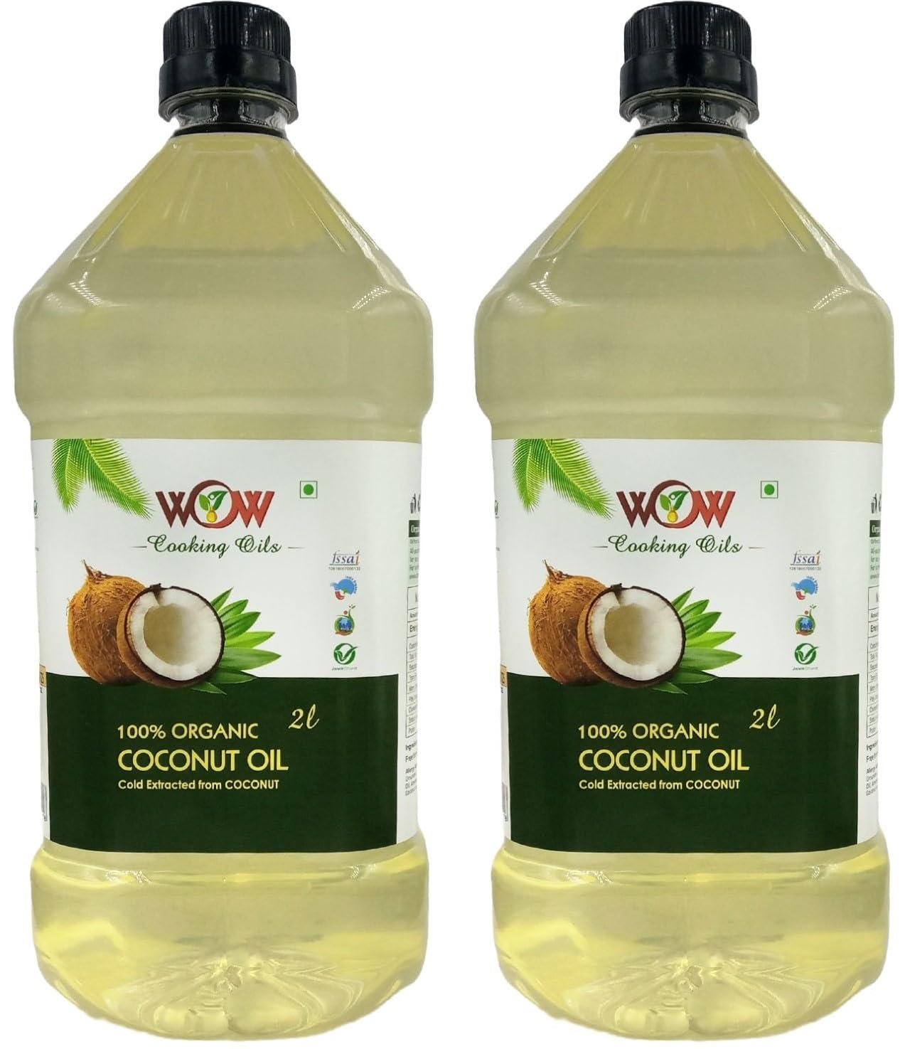 WOW Cooking Oils WOW COOKING OILS Certified Organic Virgin Cold Pressed Organic Coconut Cooking Oil (2 Ltr X 2)