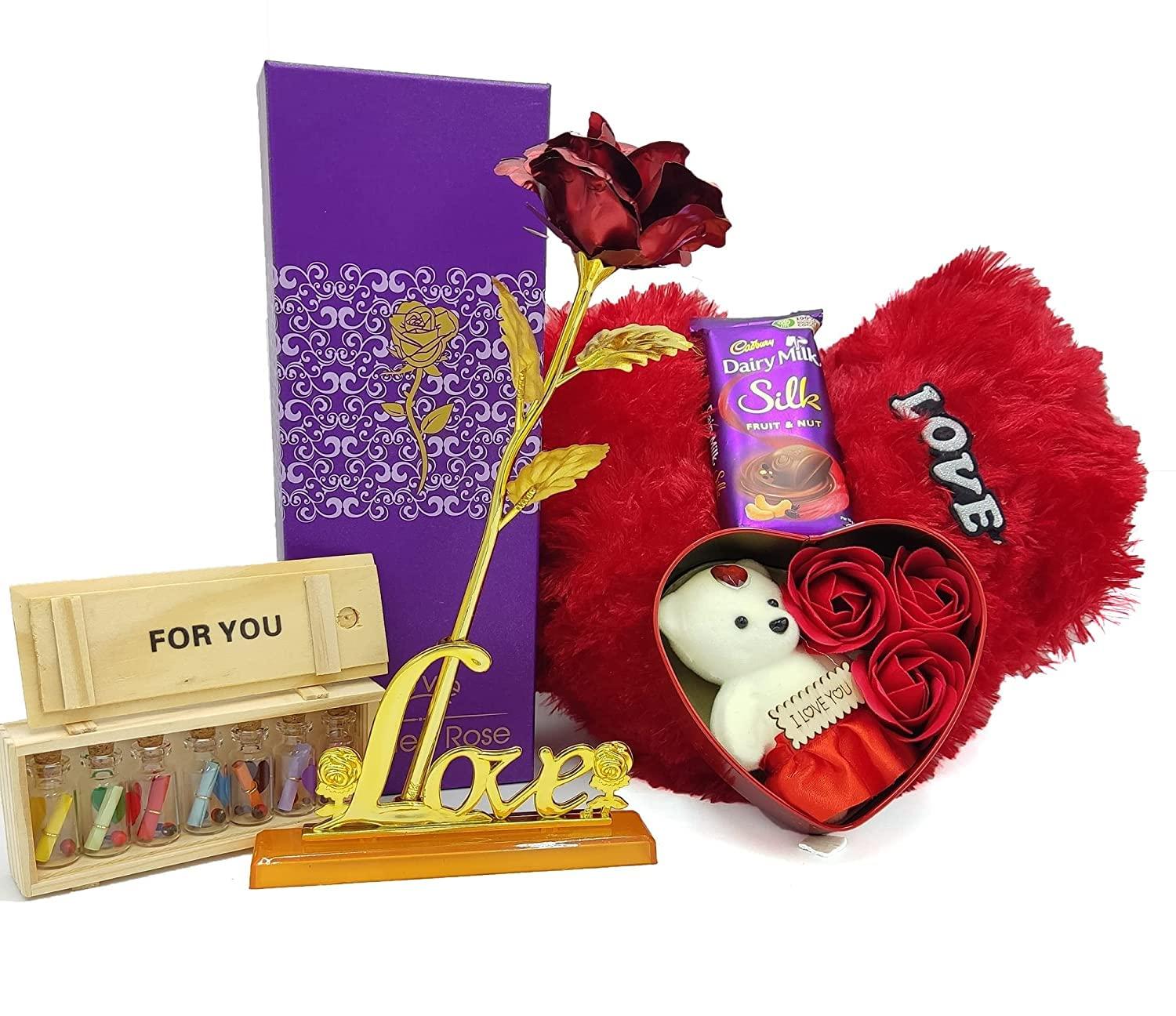 dooziegifts dooziegifts Love Gift for Girlfriend Combo - Golden Rose with Other Gifts- Valentine Day-Birthday-Rose Day Gift (Design 1)