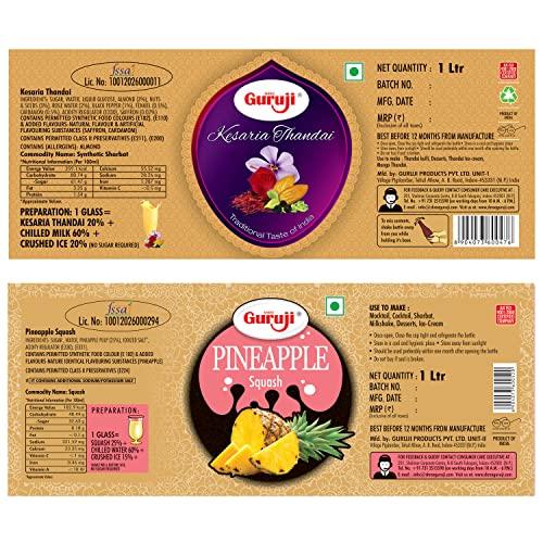 SHREE Guruji Shree Guruji Kesaria Thandai & Pineapple Squash Combo Pack Refreshing Drink for Summer Dry Fruit Syrup Sharbat Instant Refreshing Drink(1 Liter)