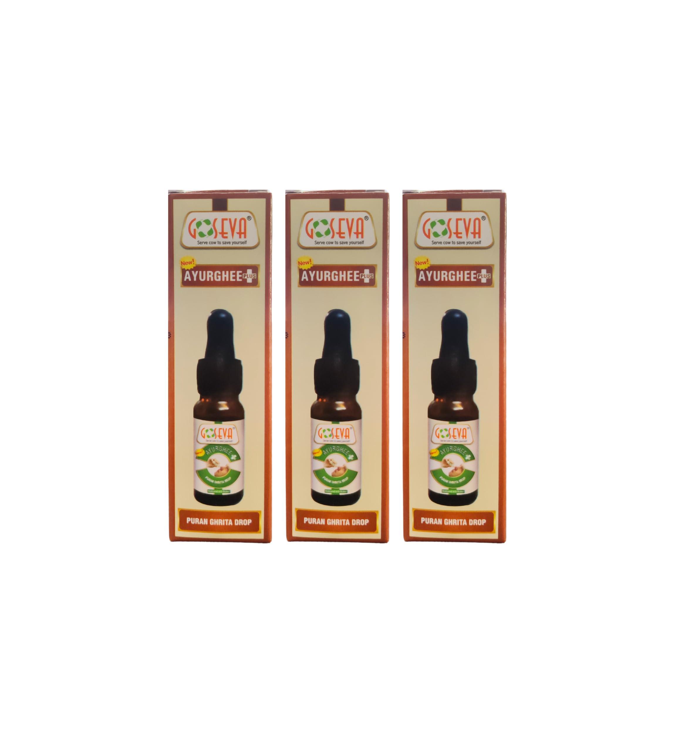 GOSEVA Puran Ghrita Nasya 10ml [Pack of 3] | Ayur Ghee | Use as Nabhi Oil | Use as Belly Button Oil | Gir Cow Panchagavya Nasya | Ghee Nasya | Nasya Karma Kit | Ayurvedic Nasal Drop