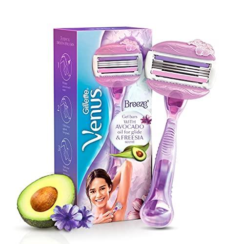 Gillette Venus Gillette Venus Snap Hair Remover for Smooth Skin - Women Razor & Gillette Venus Breeze Hair Removal Razor for Women with Avocado Oils & Body Butter, Freesia Scent, 1 Pc