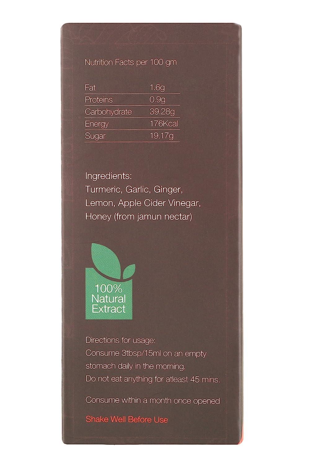 BEON Nature cures better BEON Fruit & Veg Gold with 100% Pure Natural Mixture of Seven Elements Turmeric, Garlic, Ginger, Lemon, Apple Cider Vinegar with Mother, Cinnamon & Jamun Honey - 500 ML (Pack of 2)