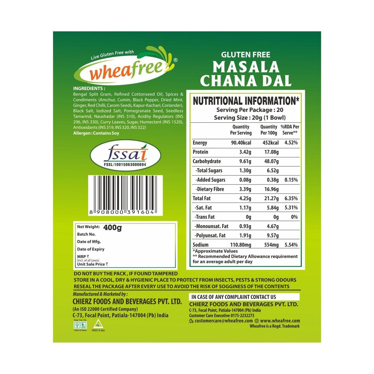 wheafree Wheafree Gluten Free Masala Chana Dal (400gm) | Ready to Eat Snacks | Indian Tasty and Crunchy Snacks | Tangy and Spicy Taste