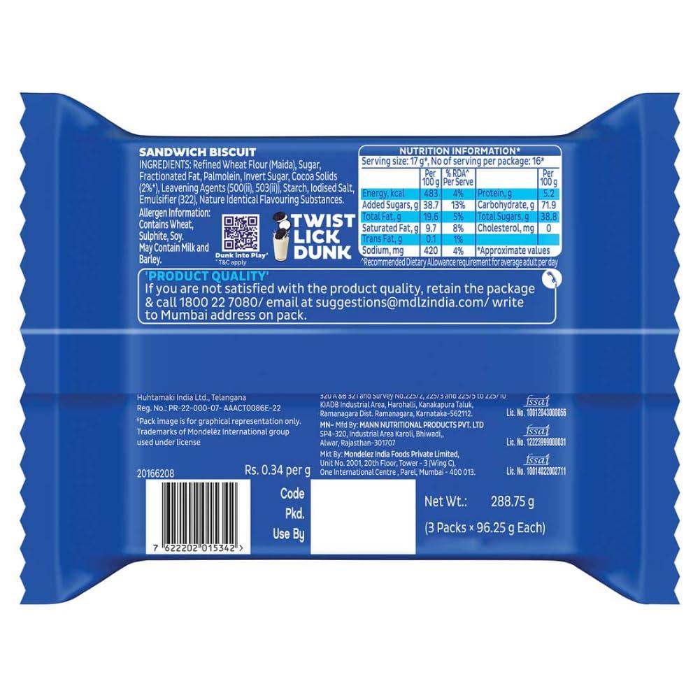 Oreo Oreo Cadbury Vanilla Flavour Crme Sandwich Biscuit, Pack Of 4 X 288.75 Gram Family Pack