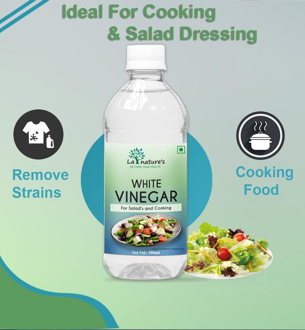 LA NATURE'S WE CARE YOUR HEALTH LA NATURE\'S WE CARE YOUR HEALTH Distilled White Vinegar Versatile Cooking Aid Natural Cleaner Best For Salad Dressing&Cooking Helps In Digestion Boost Immunity With 5% Acidity Pack Of 500 Ml X 4