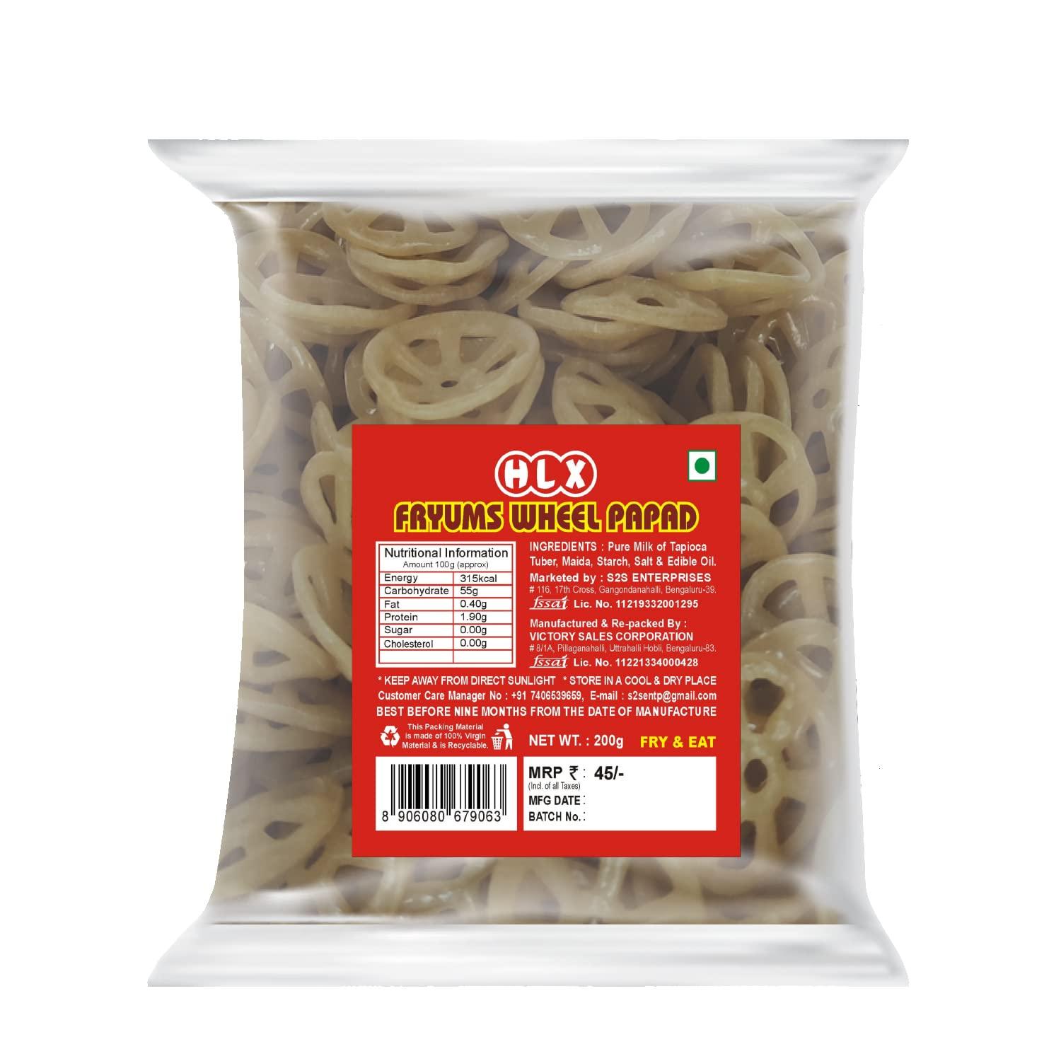HLX HLX Fryums Wheel Papad - 200G Tasty Wheel Papad Healthy and Nutritious Papad (Pack of 5)